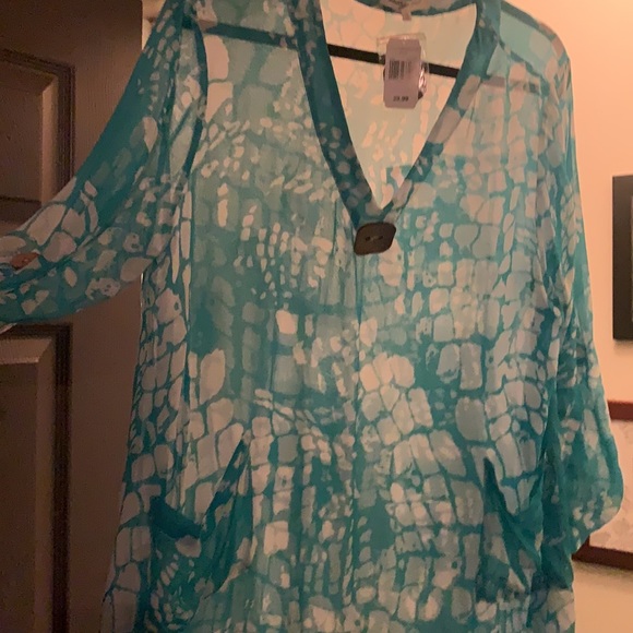 Tunic aqua and white. - Picture 6 of 7